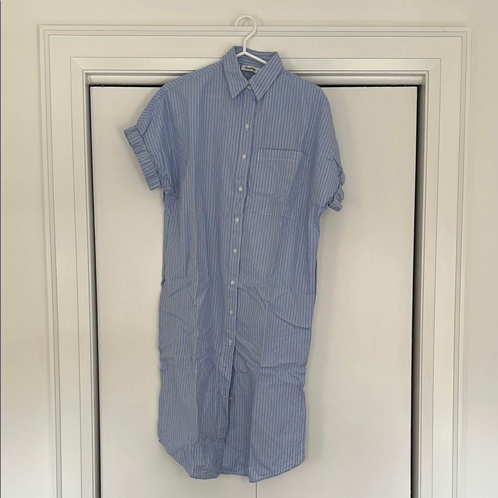 Thursdays Blue Striped Button-Up Shirt Dress (fits large)